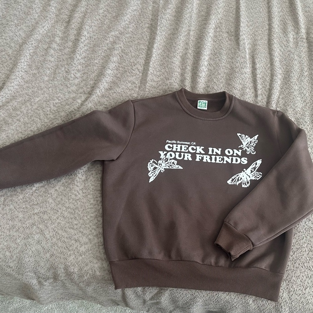 PacSun Brown Crewneck Sweater with Butterfly Design